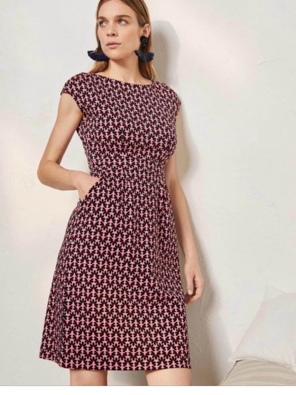 Boden pink navy floral Florrie jersey cotton women’s dress 4 uk 8 R